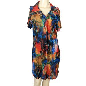 LYGIA & NANNY short sleeve colorful sheer button front coverup dress‎ size S / M